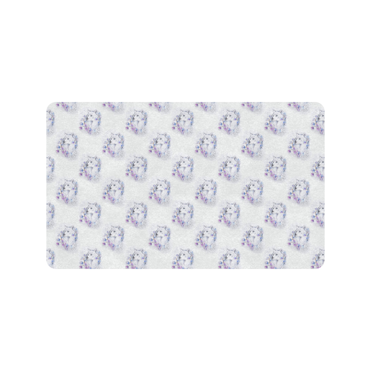 Wolf with Flower Print Design Rubber Doormat