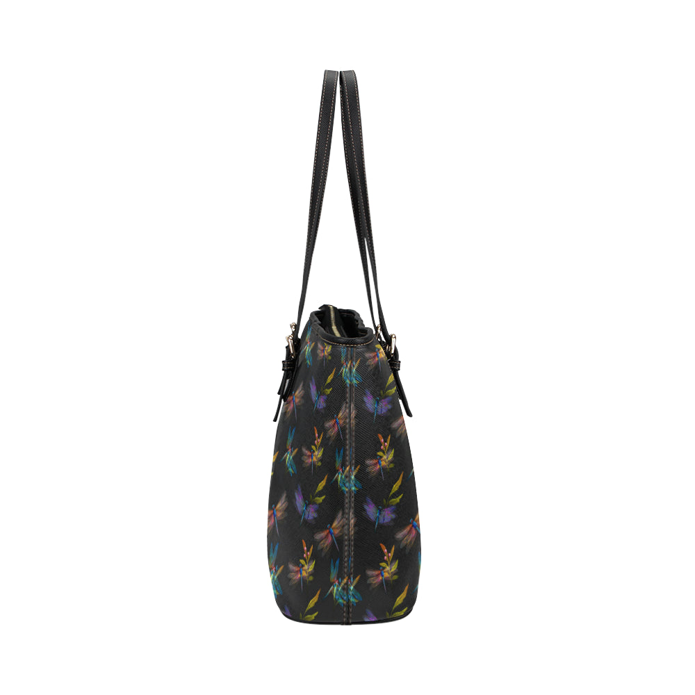 Dragonfly Colorful Realistic Print Leather Tote Bag
