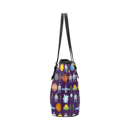 Alien Astronaut Planet Leather Tote Bag