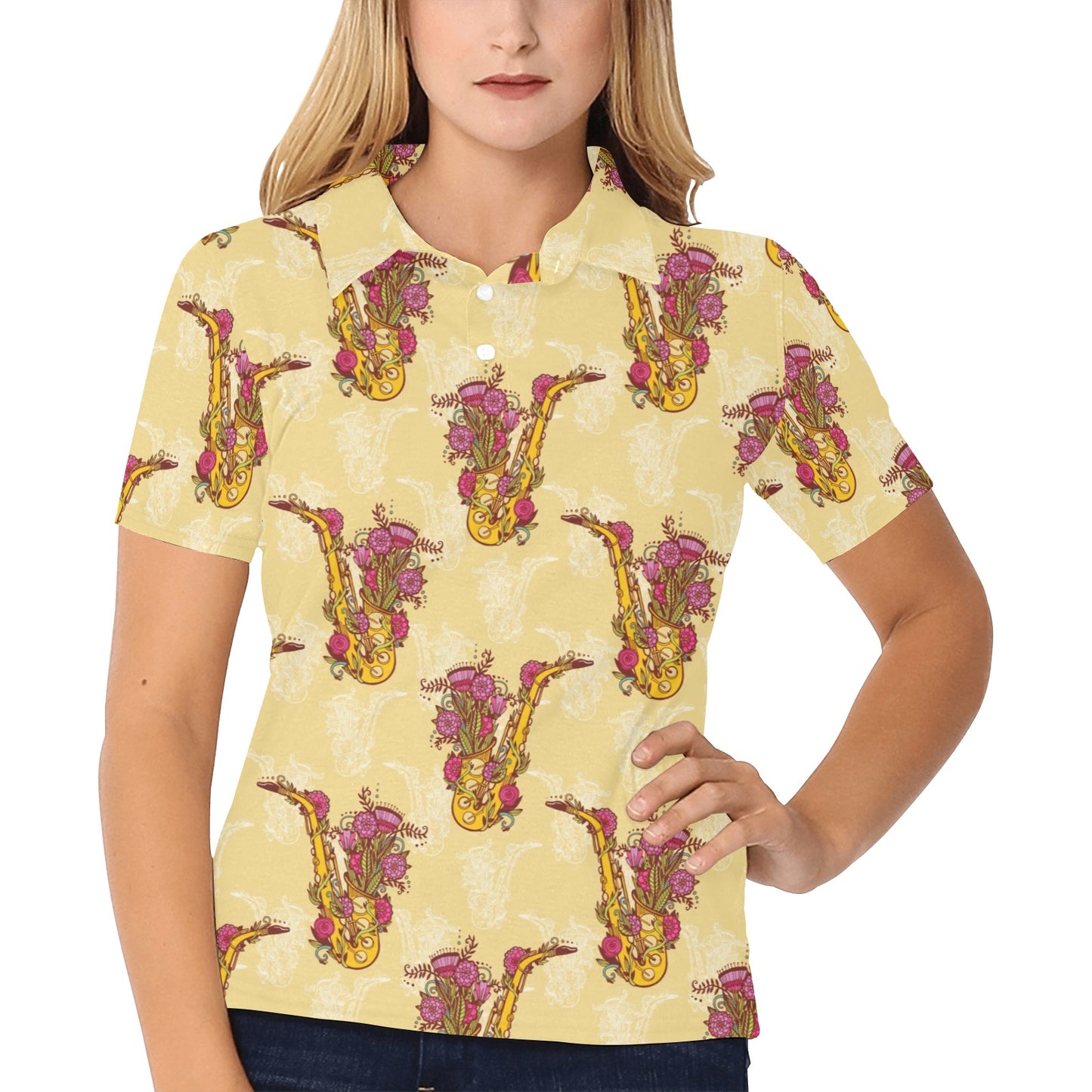 Saxophone Pattern Print Design 04 Women's Polo Shirt
