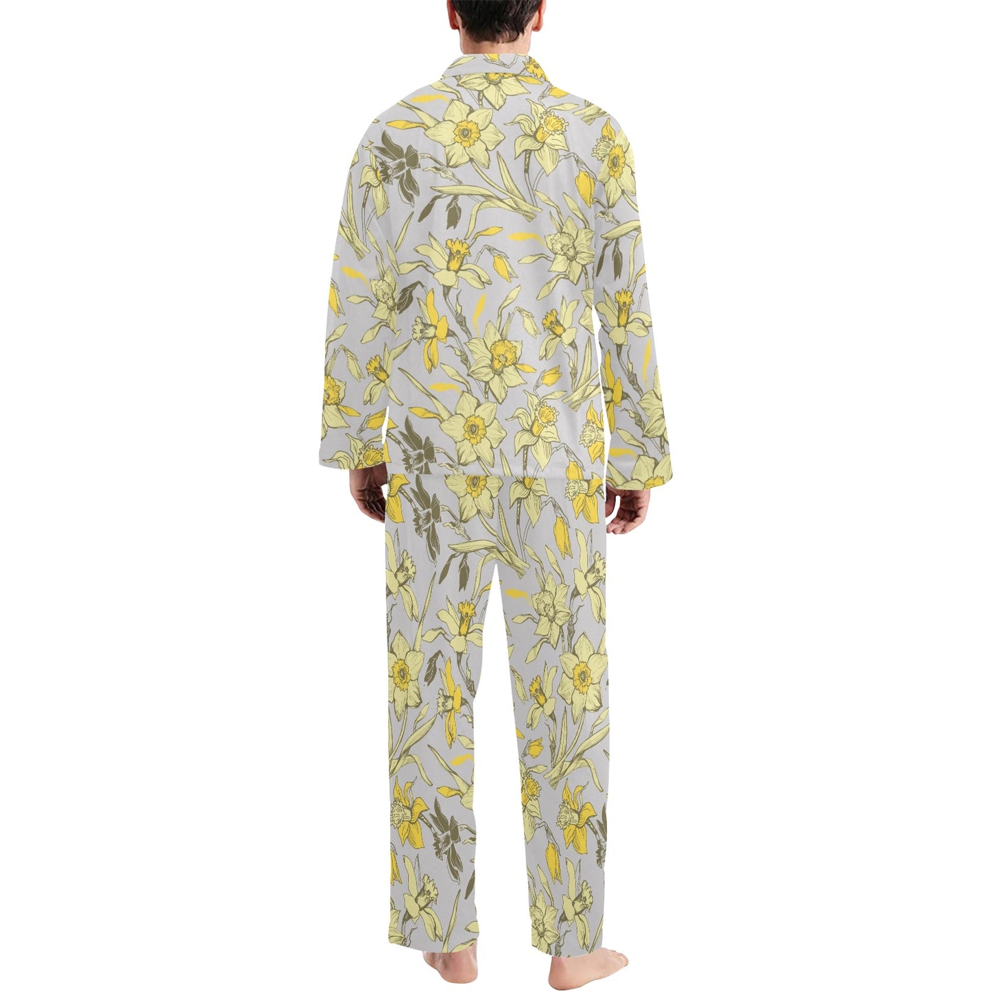 Daffodils Pattern Print Design DF05 Men's Long Pajama Set