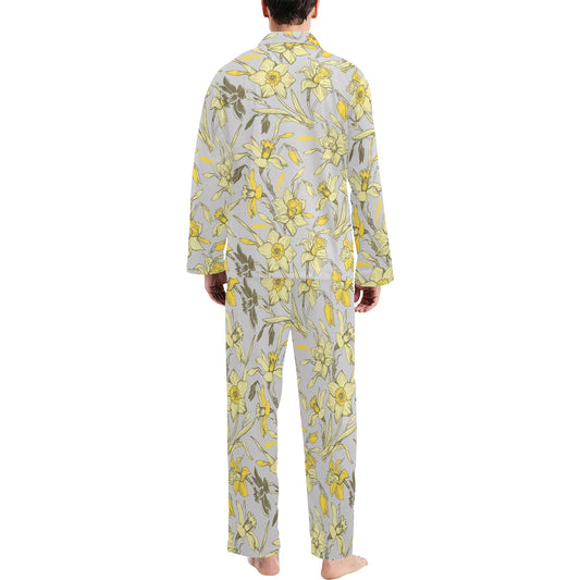 Daffodils Pattern Print Design DF05 Men's Long Pajama Set