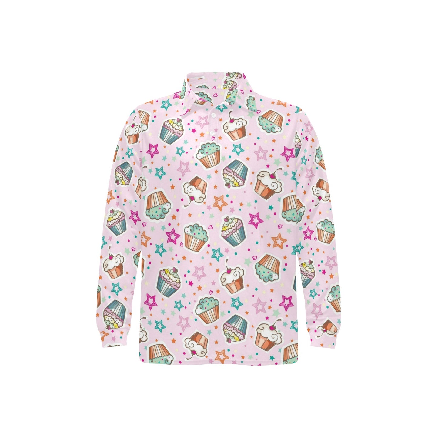 Cupcake Pattern Print Design CP03 Long Sleeve Polo Shirt For Men's