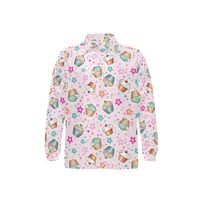 Cupcake Pattern Print Design CP03 Long Sleeve Polo Shirt For Men's