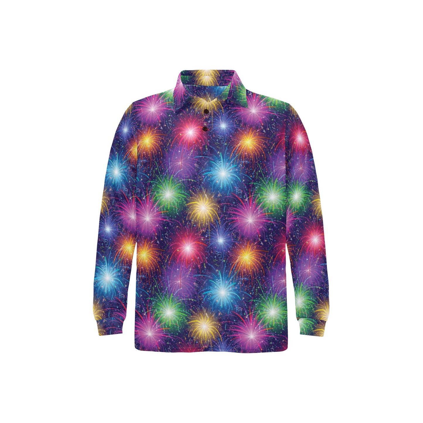 Firework Colorful Print Design LKS301 Long Sleeve Polo Shirt For Men's