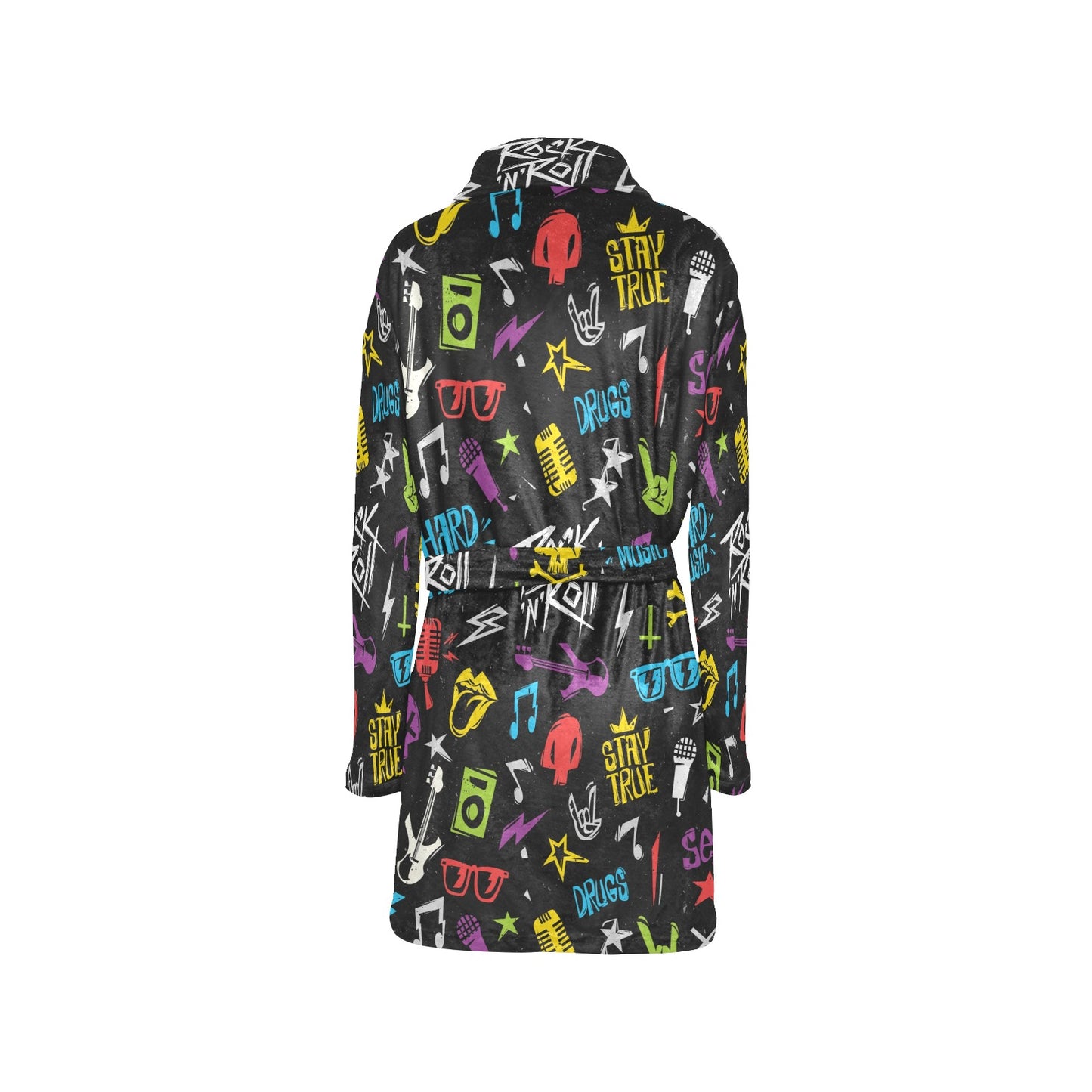 Rock and Roll Pattern Print Design A02 Women's Fleece Robe