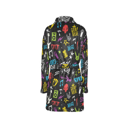Rock and Roll Pattern Print Design A02 Women's Fleece Robe