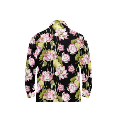 Water Lily Pattern Print Design WL06 Long Sleeve Polo Shirt For Men's