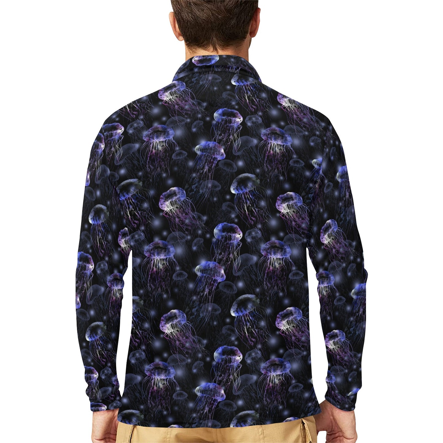 Jellyfish Themed Long Sleeve Polo Shirt For Men's