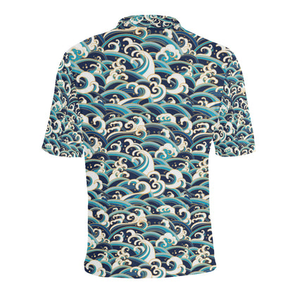 Surf Wave Pattern Men Polo Shirt
