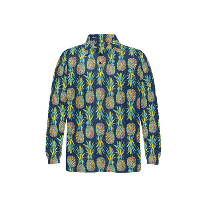 Pineapple Color Art Long Sleeve Polo Shirt For Men's