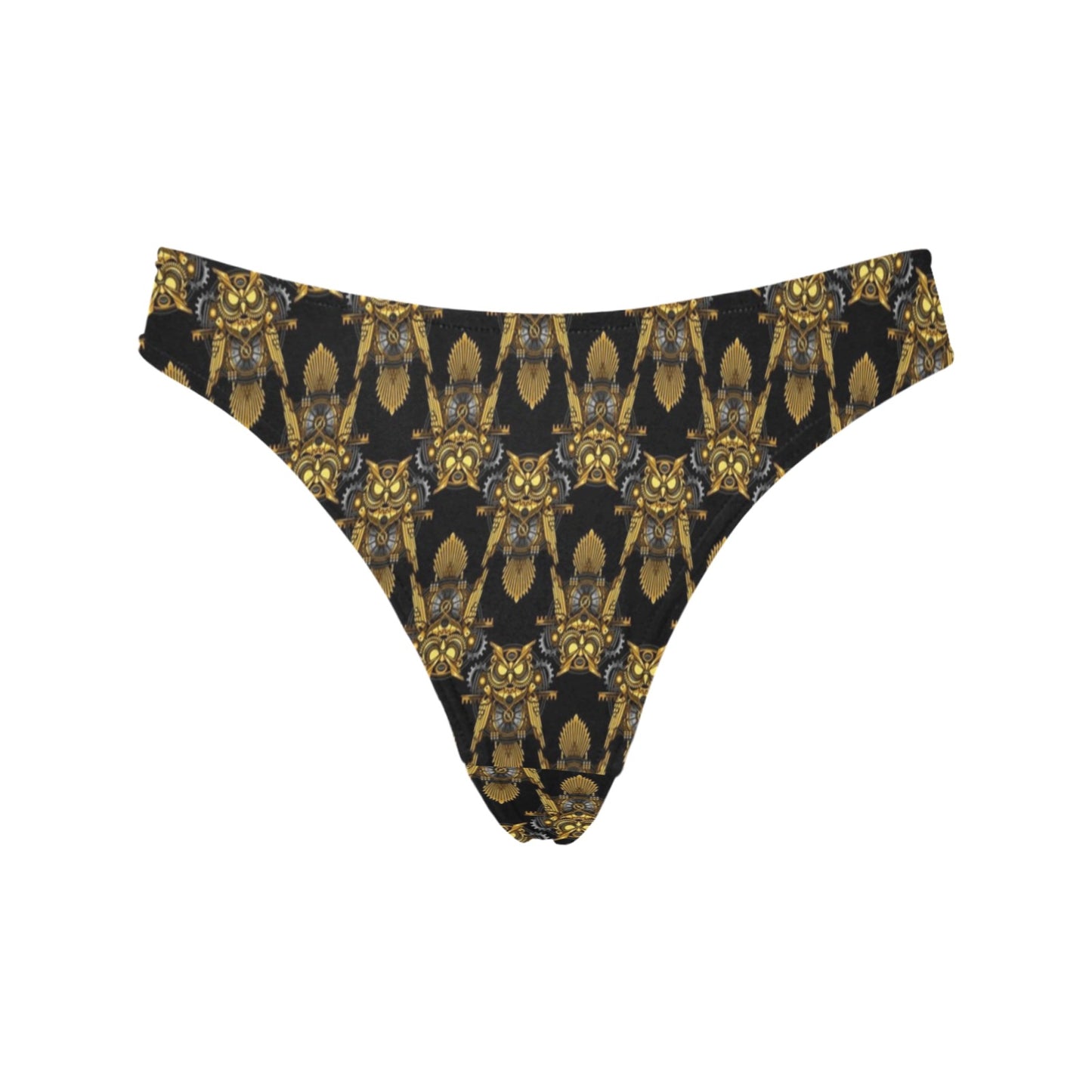 Steampunk Gold Owl Design Themed Print Women's Thongs