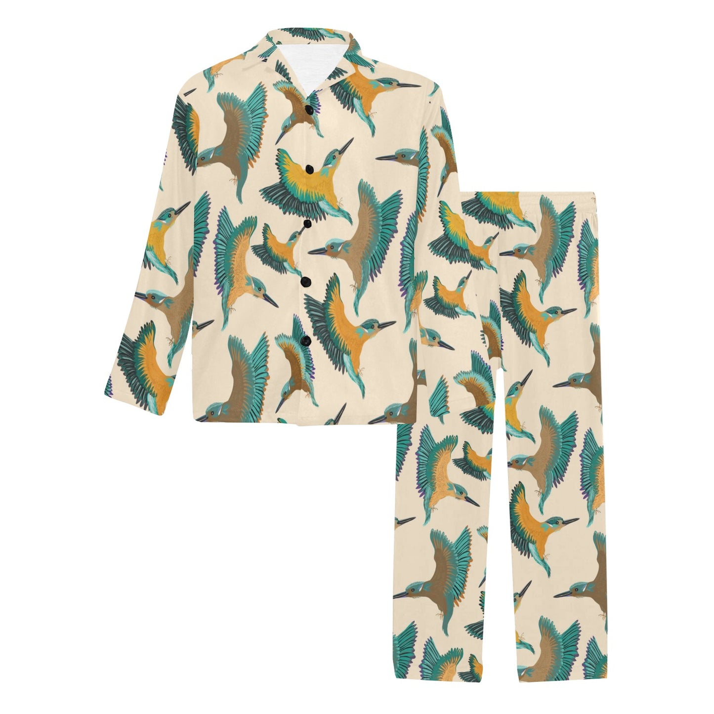 Kingfisher Pattern Print Design 02 Men's Long Pajama Set