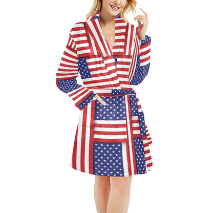 Patriotic US Flag Pattern Print Design A01 Women's Fleece Robe