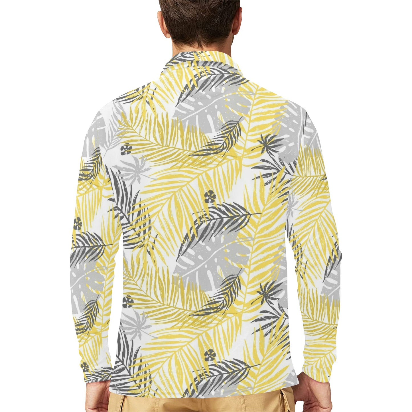 Palm Leaves Pattern Print Design PL012 Long Sleeve Polo Shirt For Men's