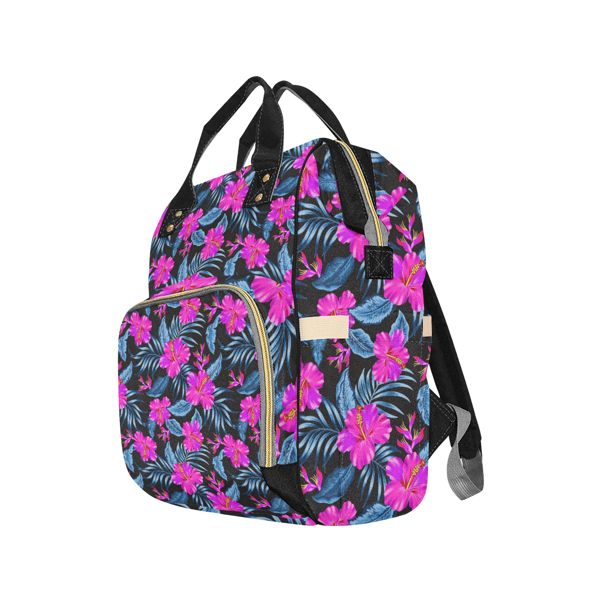 Neon Pink Hibiscus Pattern Print Design HB015 Diaper Bag Backpack