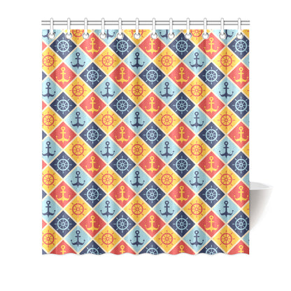 Nautical Pattern Design Themed Print Shower Curtain