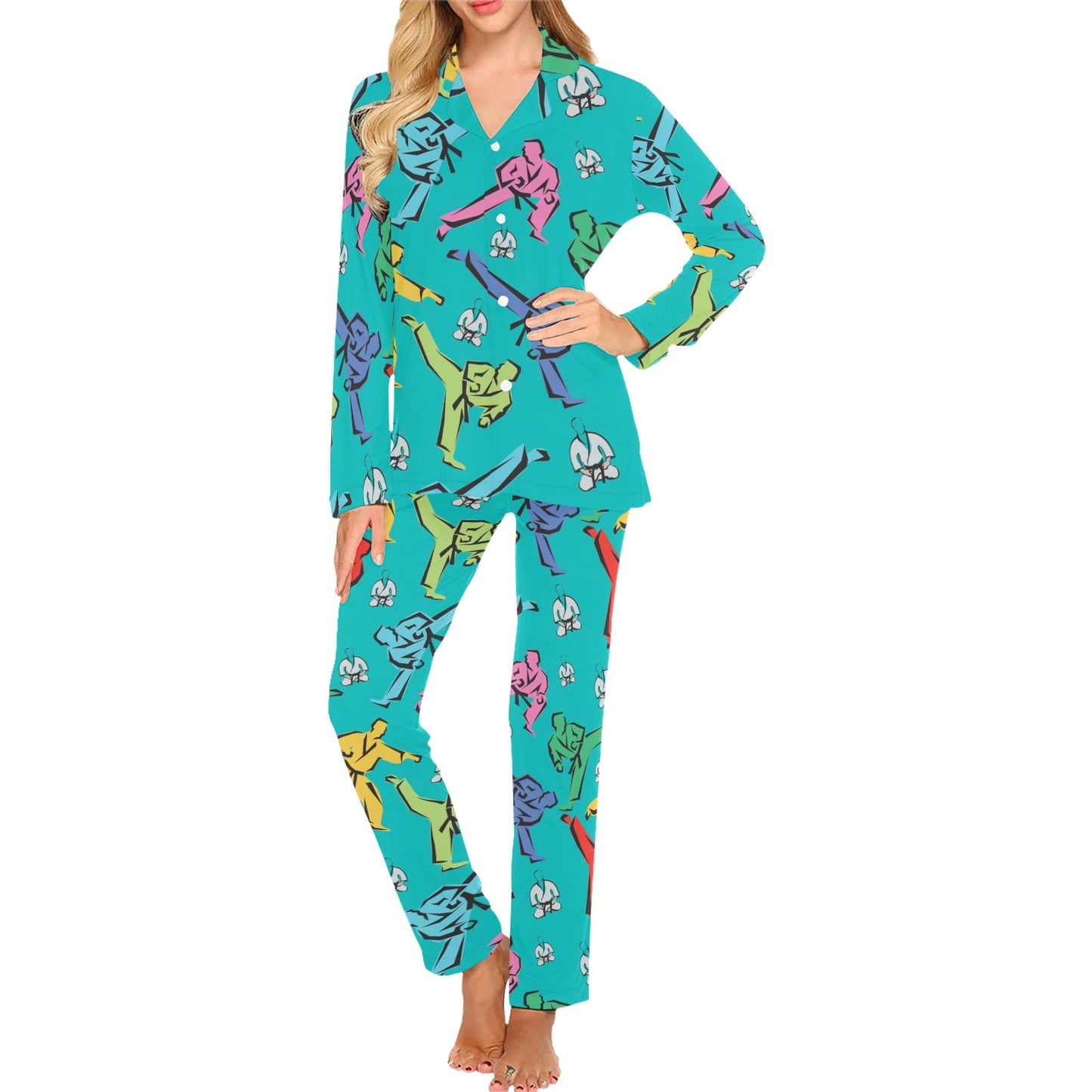 Judo Pattern Print Design 01 Women's Long Pajama Set