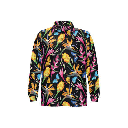 Tropical Flower Pattern Print Design TF016 Long Sleeve Polo Shirt For Men's