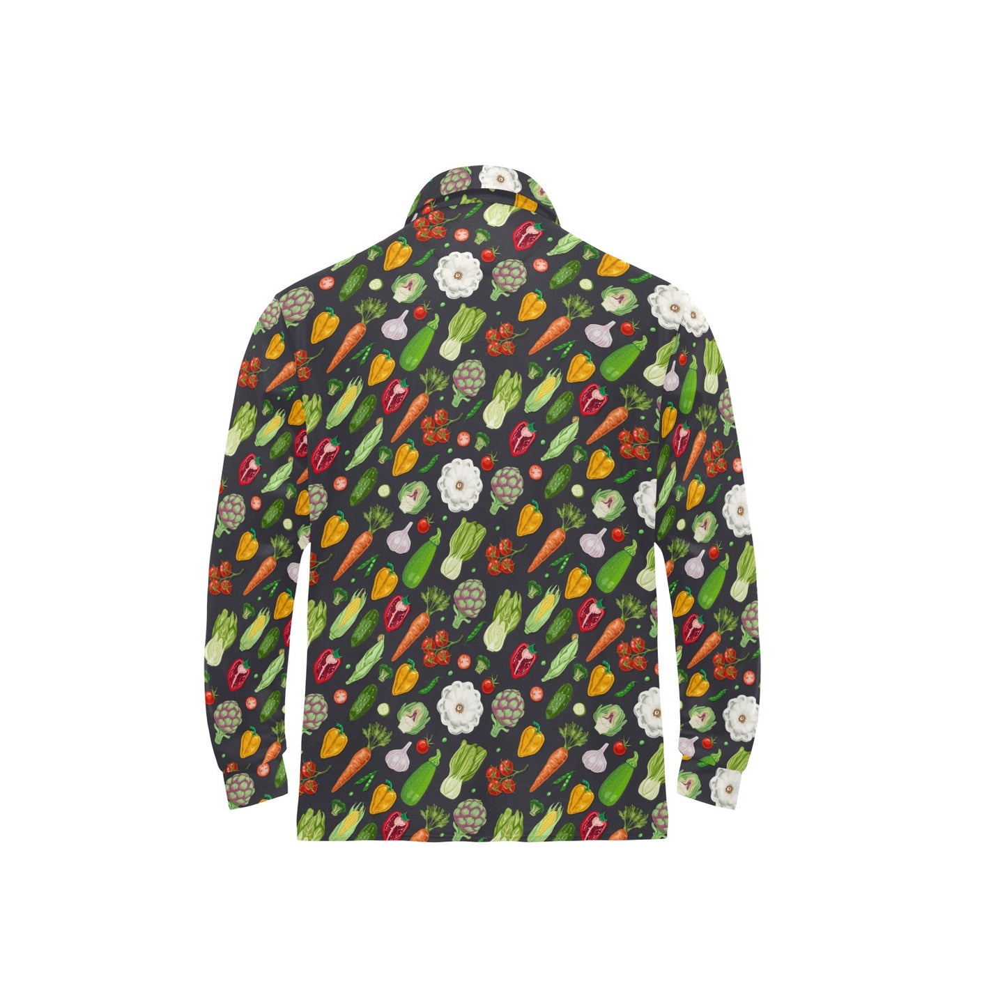 Vegan Pattern Themed Design Print Long Sleeve Polo Shirt For Men's