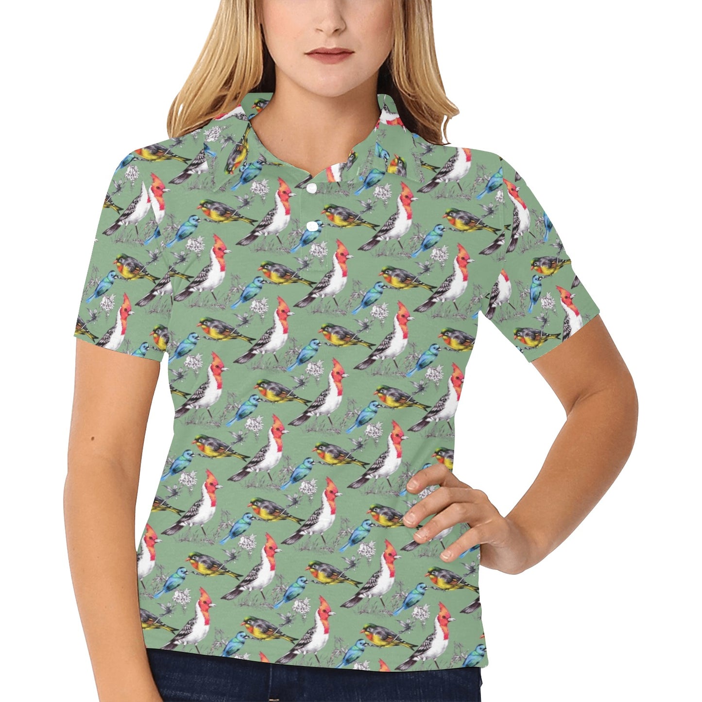 Birds Pattern Print Design 07 Women's Polo Shirt