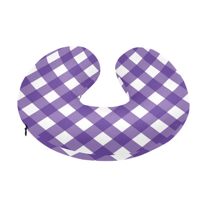 Gingham Purple Pattern Print Design 03 U-Shaped Travel Neck Pillow