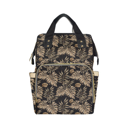 Brown Tropical Palm Leaves Diaper Bag Backpack