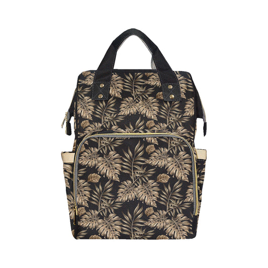 Brown Tropical Palm Leaves Diaper Bag Backpack