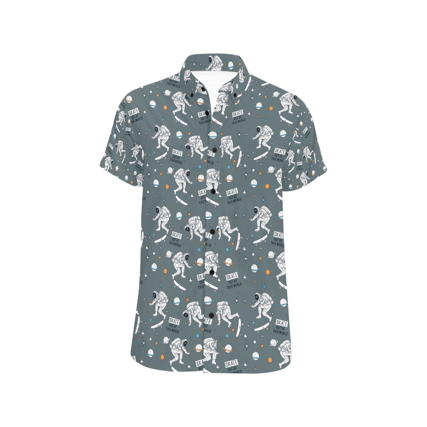 Skateboard Print Design LKS306 Men Short Sleeve Button Up Shirt