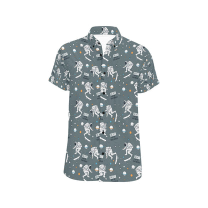 Skateboard Print Design LKS306 Men Short Sleeve Button Up Shirt