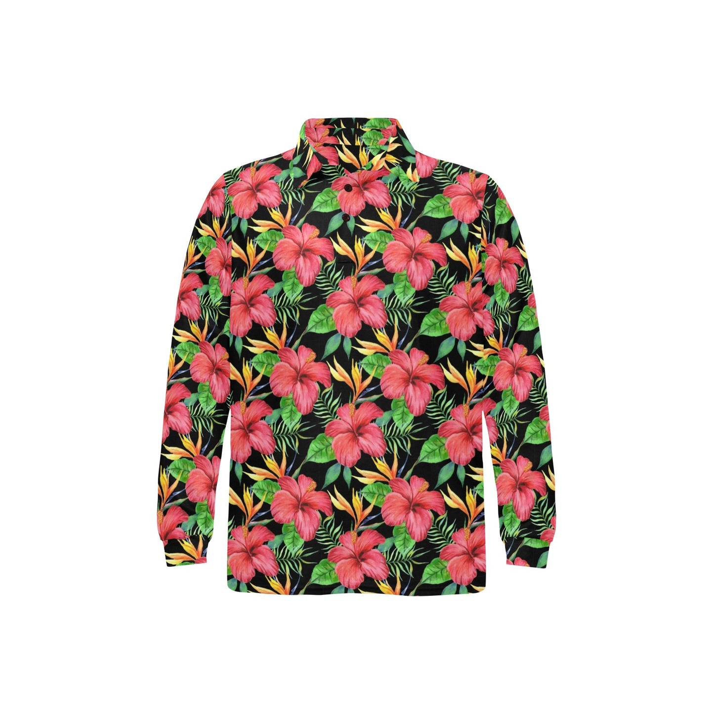 Red Hibiscus Pattern Print Design HB07 Long Sleeve Polo Shirt For Men's