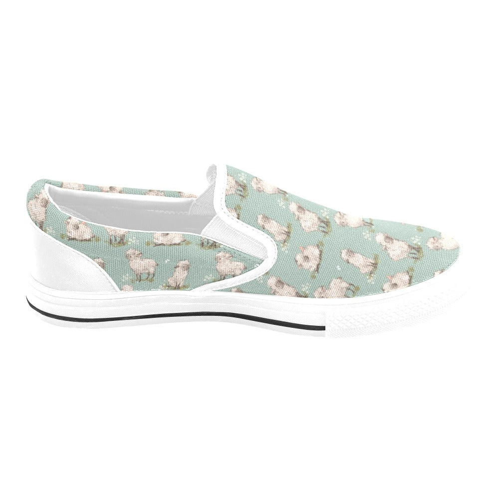 Sheep Print Design LKS405 White Slip Ons Canvas Women's Shoes