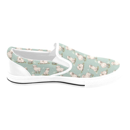 Sheep Print Design LKS405 White Slip Ons Canvas Women's Shoes
