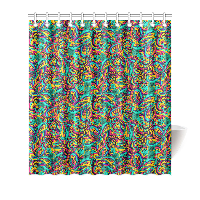 Psychedelic Trippy Floral Design Shower Curtain