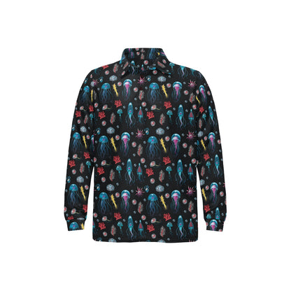 Jellyfish Underwater Print Long Sleeve Polo Shirt For Men's