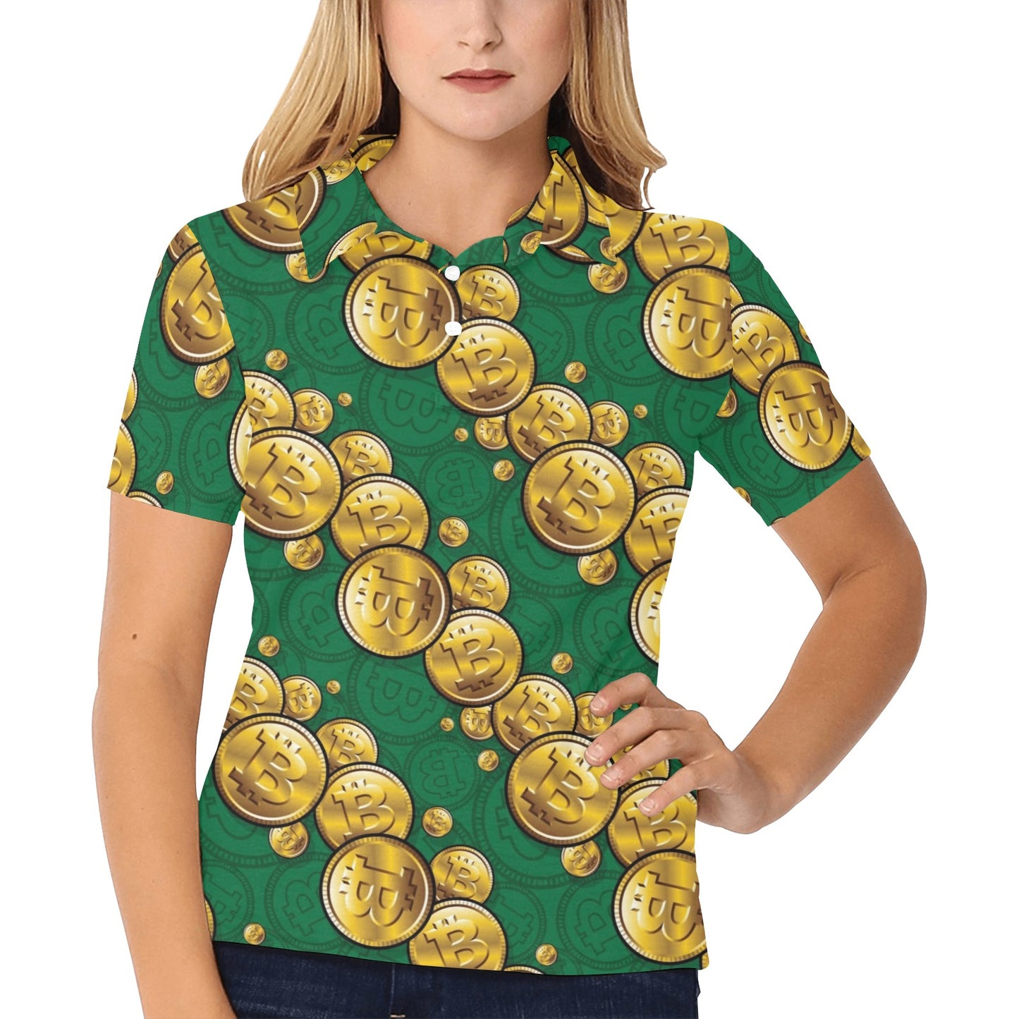 Bitcoin Pattern Print Design DO01 Women's Polo Shirt