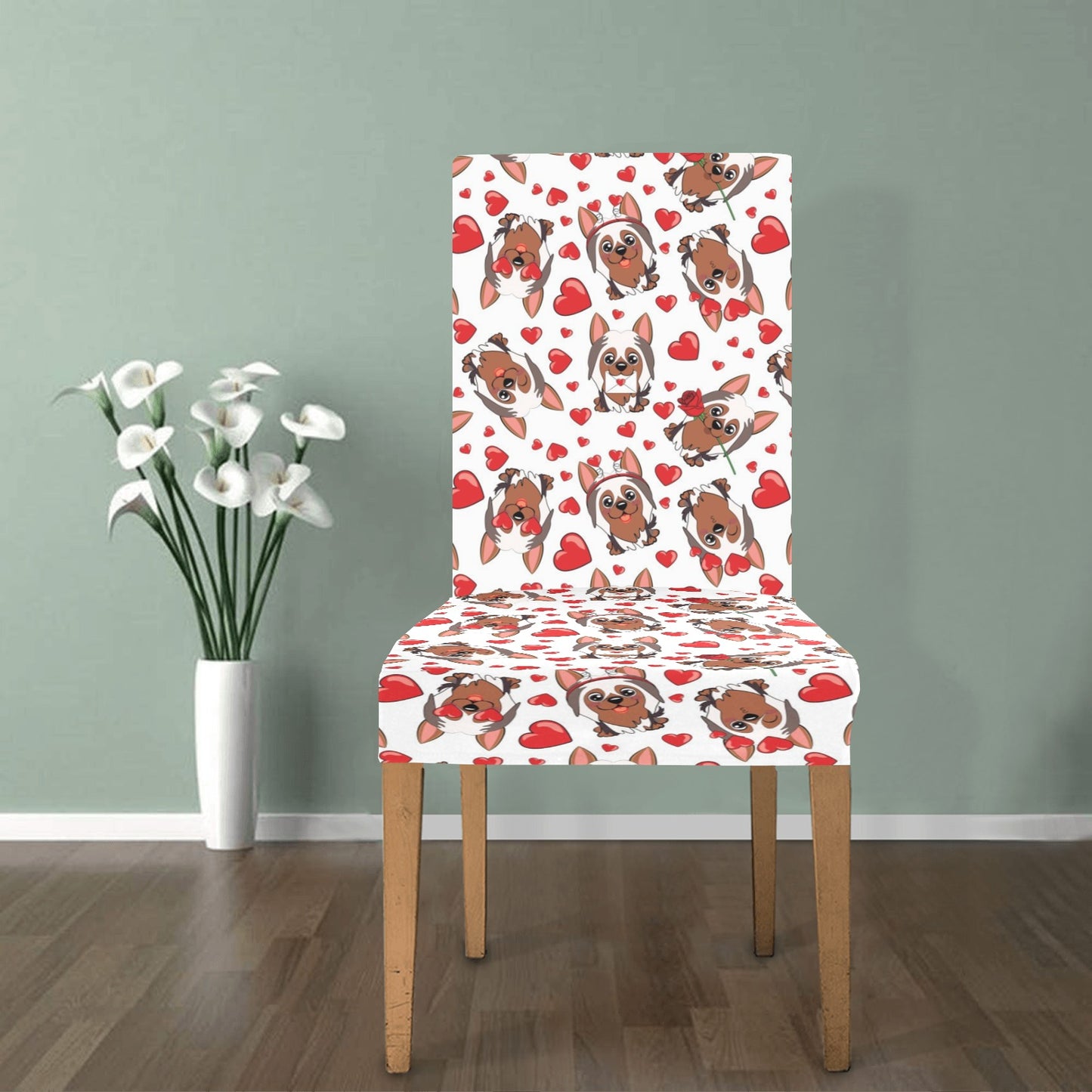 Silky Terriers Heart Print Design LKS302 Dining Chair Slipcover