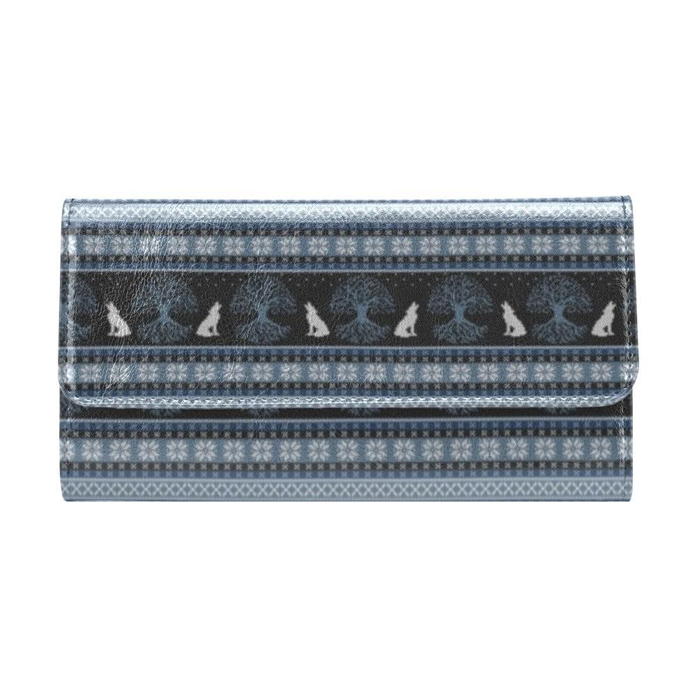 Wolf Tree of Life Knit Design Print Women's Trifold Wallet