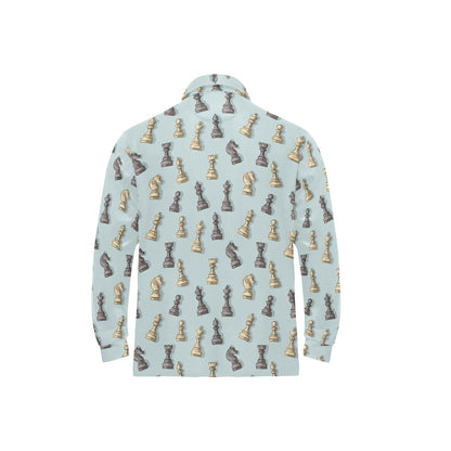 Chess Pattern Print Design 02 Long Sleeve Polo Shirt For Men's