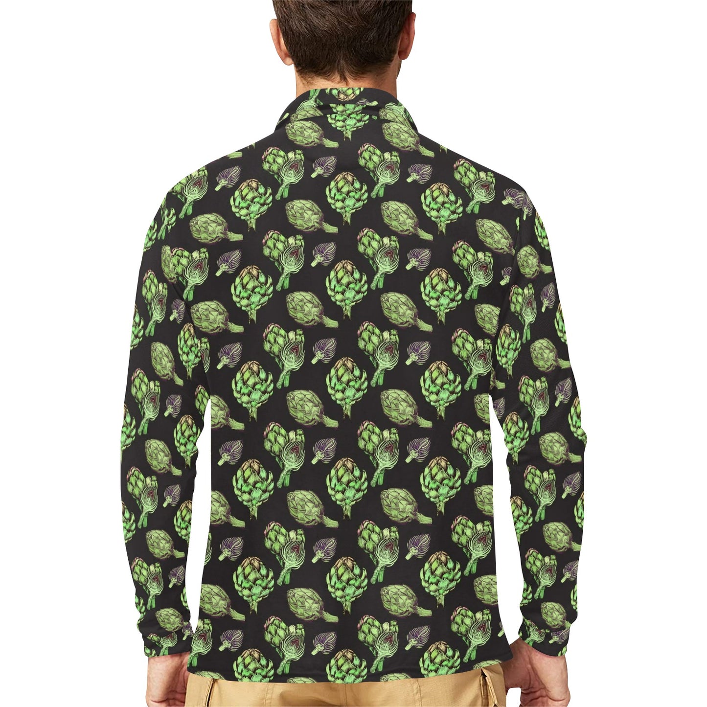 Artichoke Pattern Print Design 02 Long Sleeve Polo Shirt For Men's