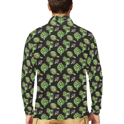 Artichoke Pattern Print Design 02 Long Sleeve Polo Shirt For Men's