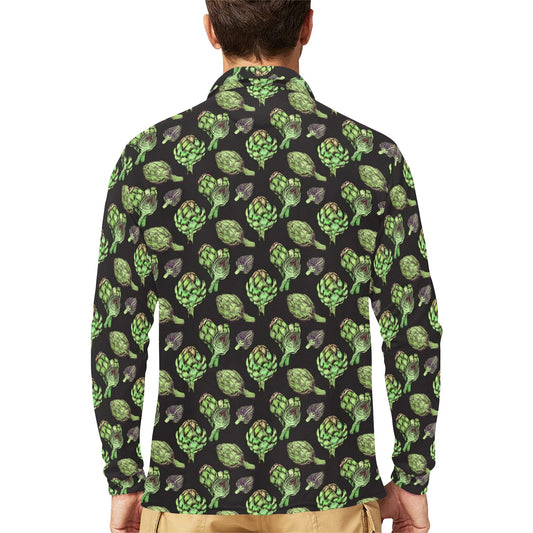 Artichoke Pattern Print Design 02 Long Sleeve Polo Shirt For Men's