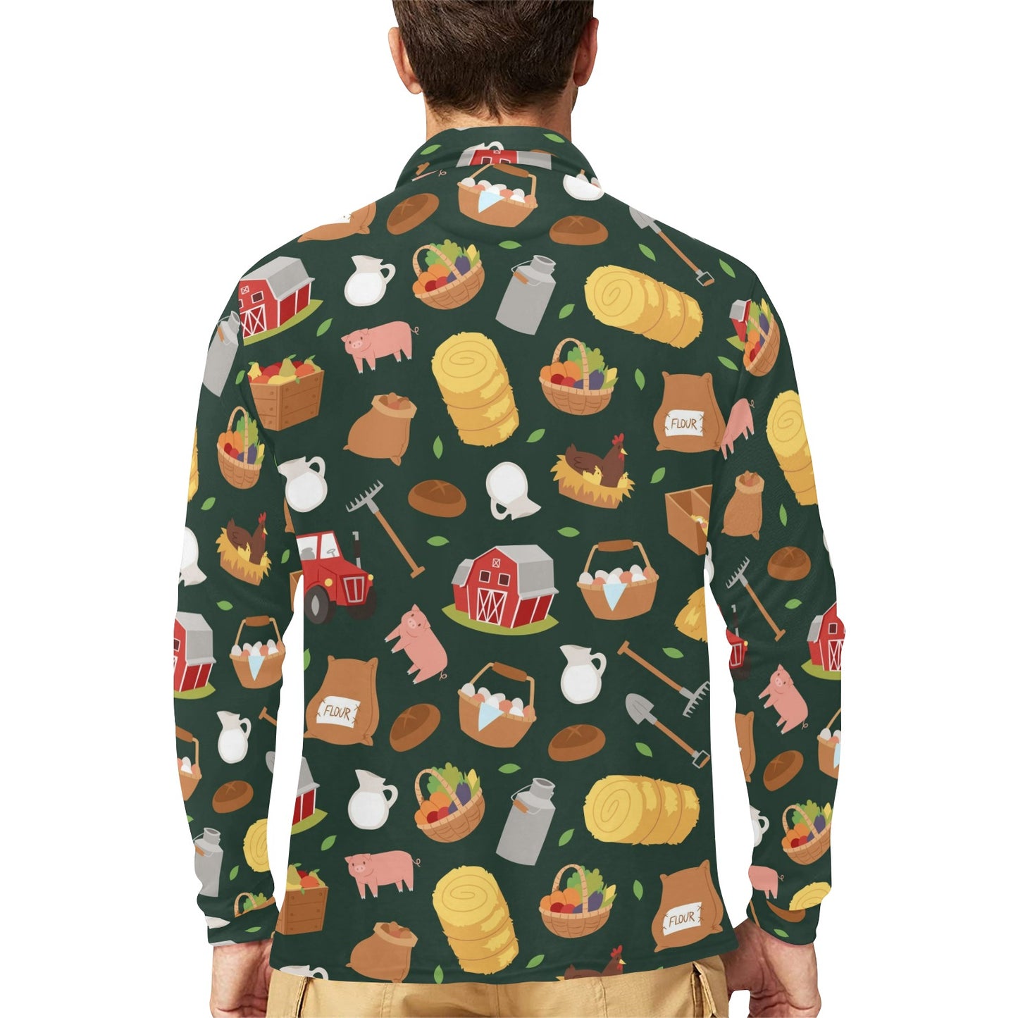 Agricultural Farm Print Design 02 Long Sleeve Polo Shirt For Men's