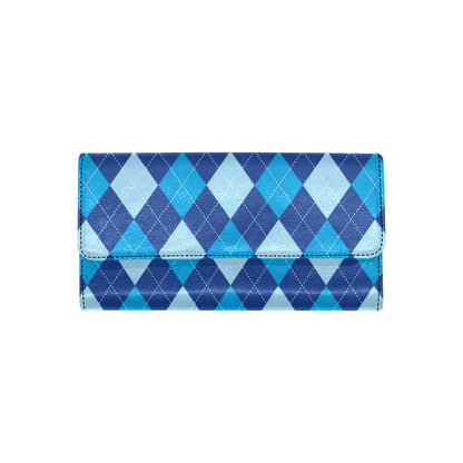 Argyle Blue Pattern Print Design 02 Women's Trifold Wallet