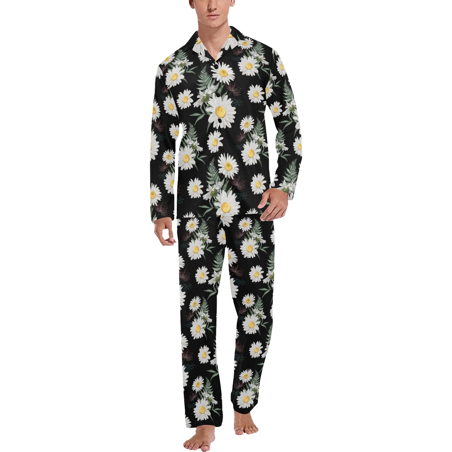 Daisy Pattern Print Design DS07 Men's Long Pajama Set