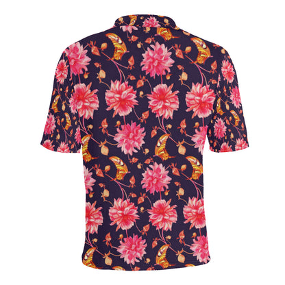 Dahlia Pattern Print Design DH03 Men Polo Shirt
