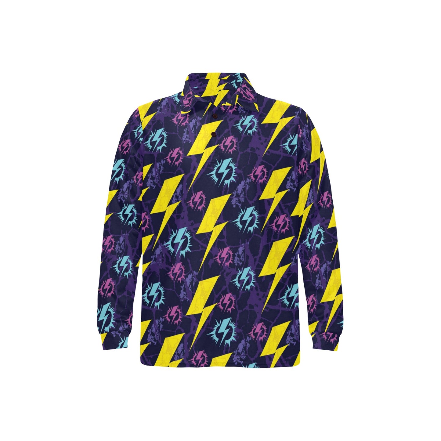 Lightning Thunder Pattern Print Design 01 Long Sleeve Polo Shirt For Men's