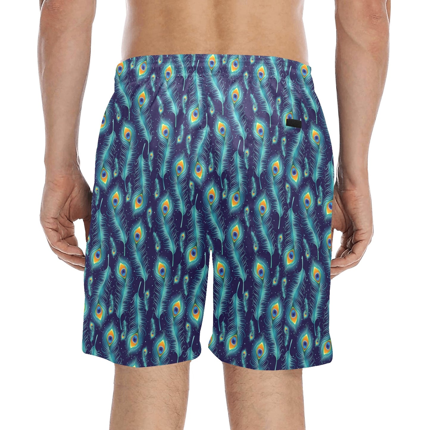 Peacock Feather Blue Design Print Men's Swim Trunks Beach Shorts
