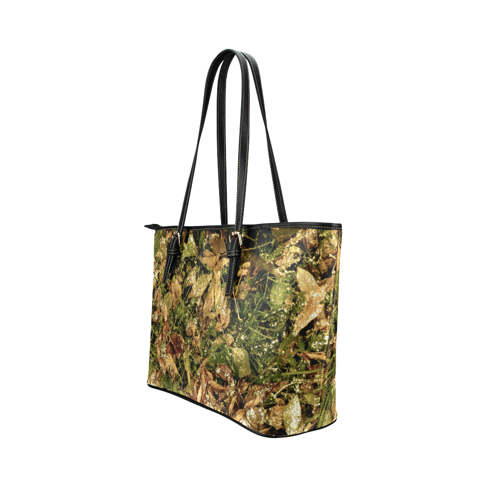 Camo Realistic Tree Forest Texture Print Leather Tote Bag