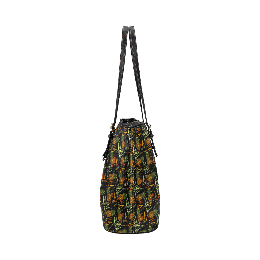 Aloha Hawaii Time Design Themed Print Leather Tote Bag